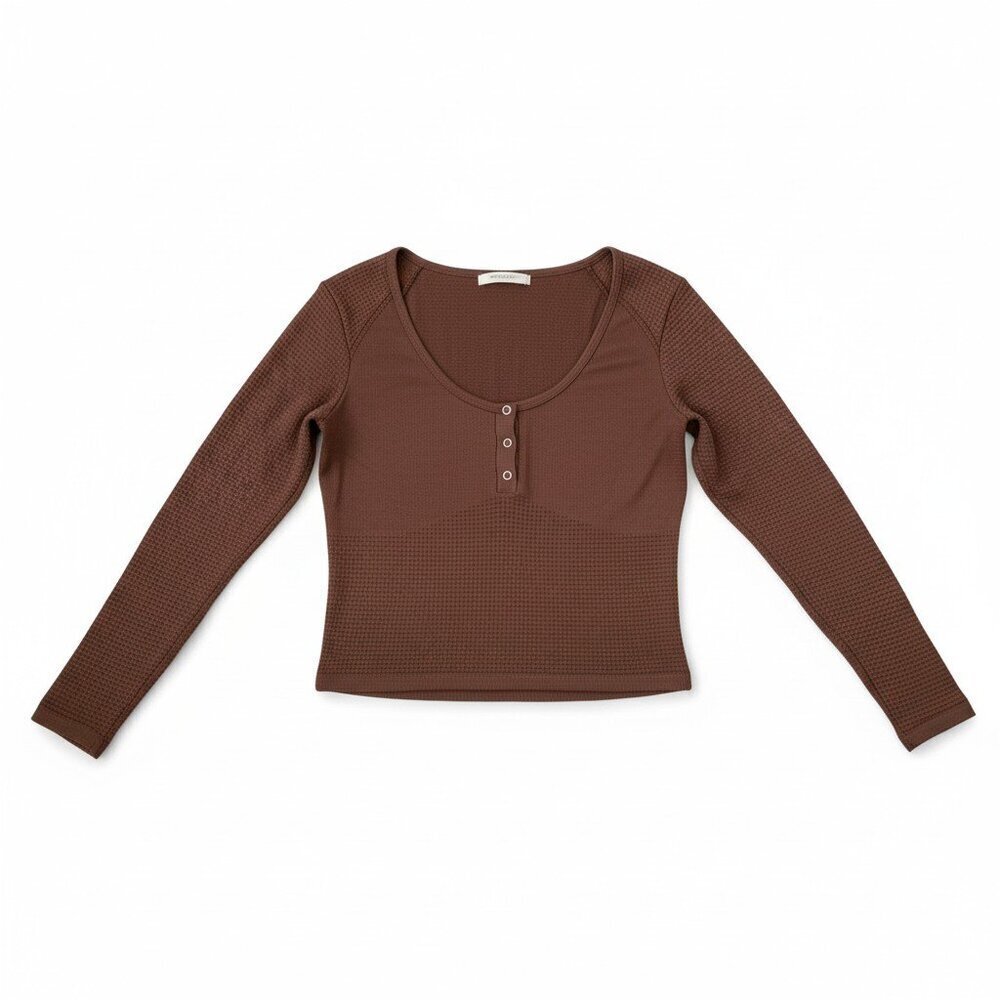 FP Movement Brown Open Back Long Sleeve Henley Top Women’s M
